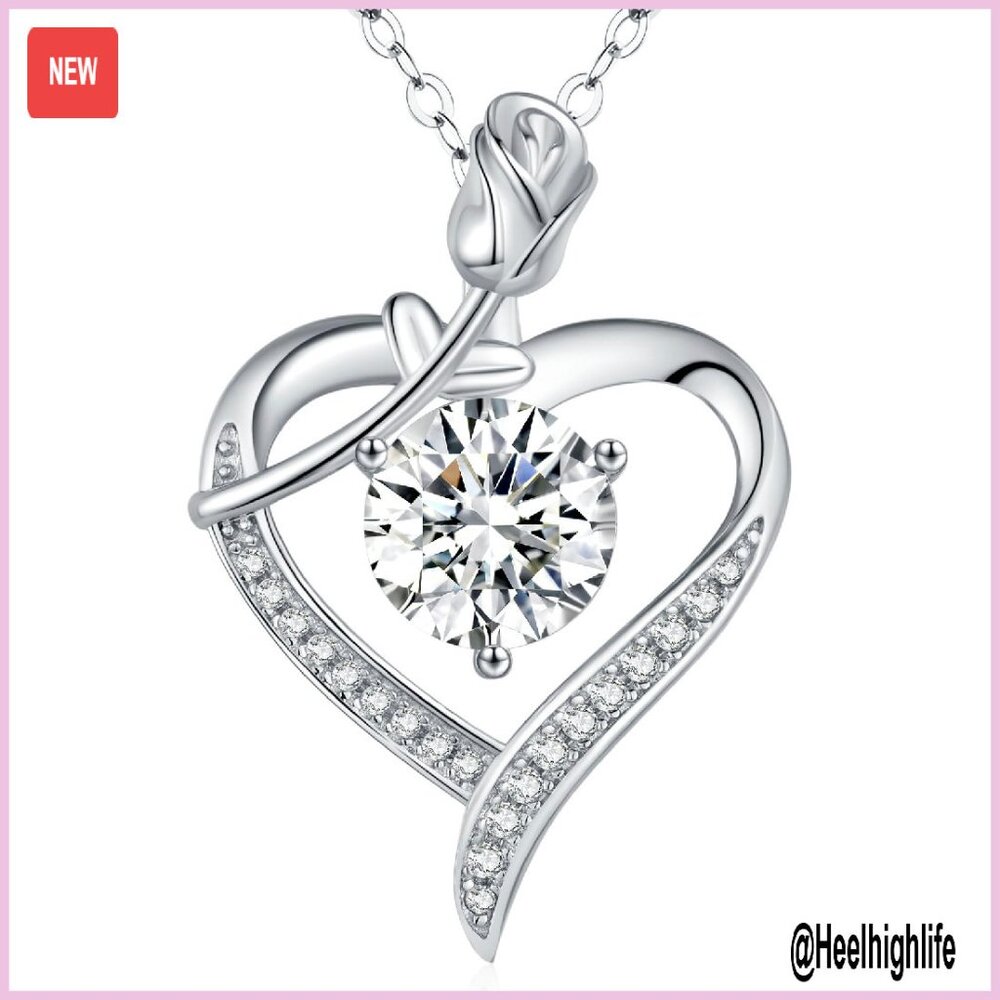 Moissanite Heart Pendant Necklace 18k Platinum Filled 3 Carat